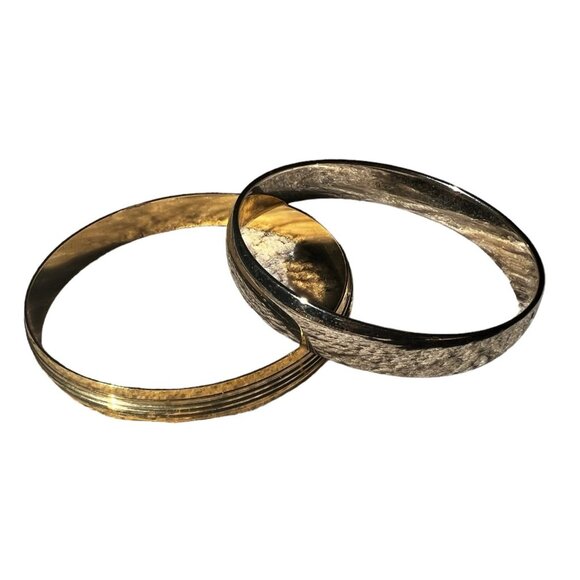 Bundle of 2 Bangle Bracelets Gold Molded with Smooth Silver Womens Cuff Bracelet - Picture 2 of 4